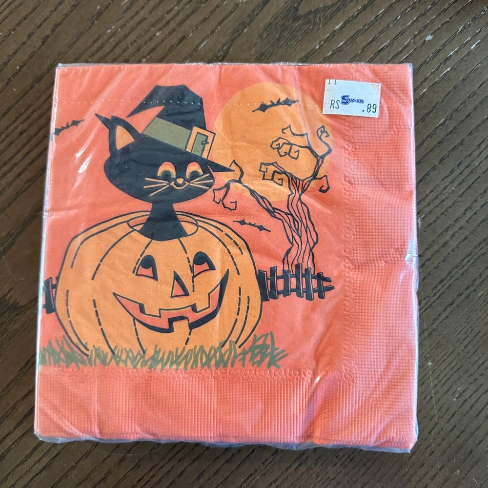 Vintage C.A. Reed Halloween Napkins Black Cat Pumpkin Witch Hat 20 Count 3 Ply